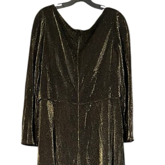 Mac Duggal Size 16 NEW Black Gold Long Sleeve Faux Wrap A Line Gown 49088 NWT - Picture 8 of 11